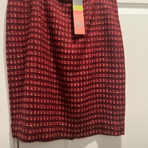 Tory Burch Red and Black Checkered Pencil Skirt